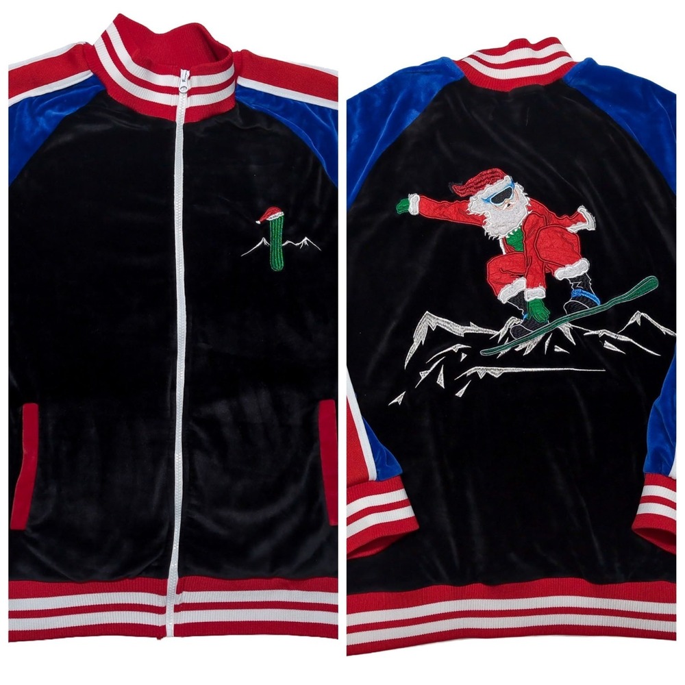 BLIZZARD BAY Velour Track Jacket Santa Claus Snowboard Christmas Red Blue Large